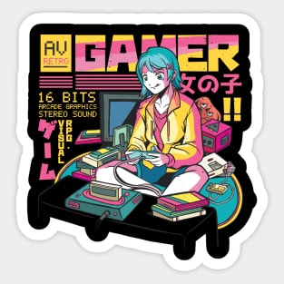 Gamer Girl Retro Gaming Zocken Anime Sticker